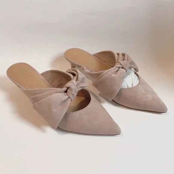 JOIE Caleah Peach Pink Suede Mules Kitten Heel Pointed Toe Sandal Leather Pumps - Picture 10 of 15